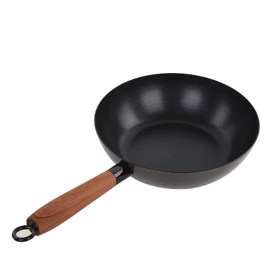 Fabricante de utensilios de cocina anti-adherente de fondo plano grande Wok sartén de acero al carbono