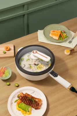 Sartén para freír con freidora de olla caliente Mini Con tapa de vidrio estofado