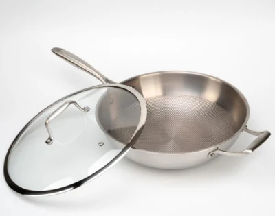 30cm Cookware de gama alta 3 capa de titanio puro freír Wok
