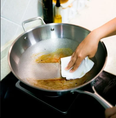 30cm Cookware de gama alta 3 capa de titanio puro freír Wok
