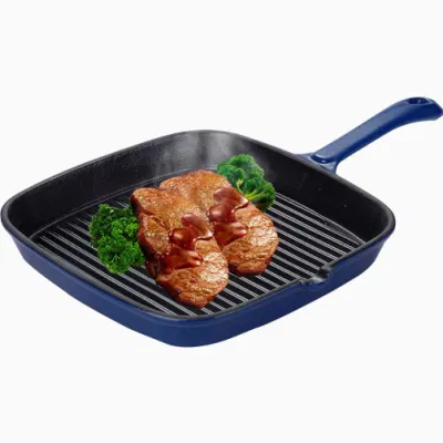 Precio de fábrica BBQ Enamel Cookware Hierro fundido Pizza Grill Pan Molde Iron Square Steak Grill sartén