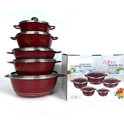 10 piezas de aluminio presofundido antiadherente utensilios de cocina Set África granito clásico El juego de ollas y sartenes incluye la sartén cazuela de salsa