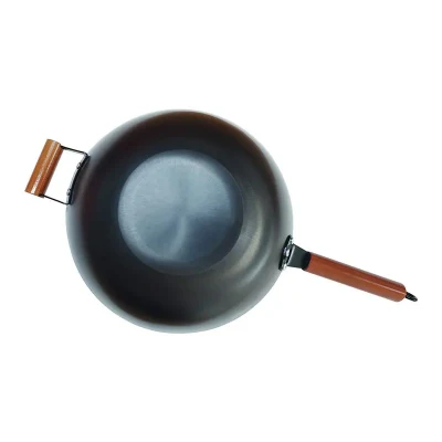 Negro Pans negro duradero de estilo nuevo hecho a mano Wok japonés con madera Mango
