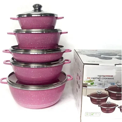 10 piezas de aluminio presofundido antiadherente utensilios de cocina Set África granito clásico El juego de ollas y sartenes incluye la sartén cazuela de salsa