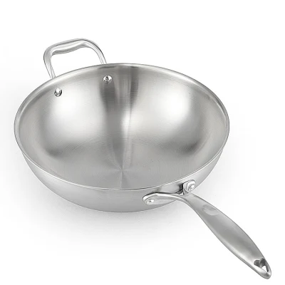 Inducción de Cocina de Pan de Stir-Fry de acero inoxidable Tri-Ply de altas prestaciones Utensilios de cocina Wok - antiadherente sartén grande con mango Stay-Cool