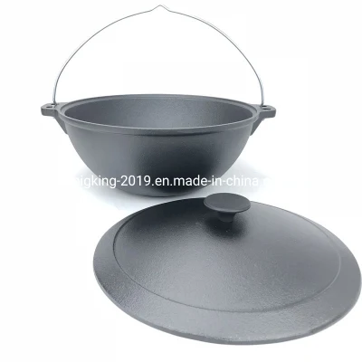 No Preseasoned Popular Stick Federación Caldero Kazan Pot Wok con cubierta de hierro fundido en Rusia el uzbeko