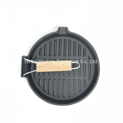 Anti-adherente de hierro fundido Grill redonda 24 cm sartén con asa plegable, bistec, horno de pan seguro