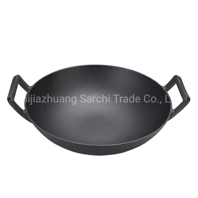 Grande de 14 pulgadas tradicionales Wok de hierro fundido para cocinar