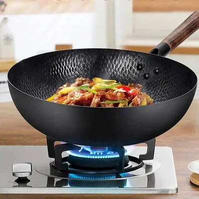 Plancha de alta calidad hecha a mano Wok Non-Stick Carbon Steel Wok Pan Wok chino no-Coating