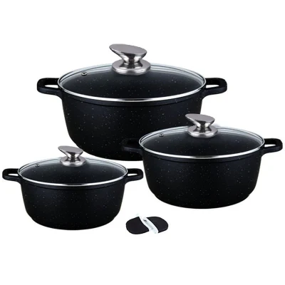 7pcs de aluminio presofundido Casseroel Establecer No Stick de inducción de mármol adecuado profunda plancha tostadora de pan con vidrio