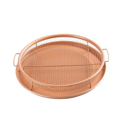 Juego antiadherente duradero de 2 piezas, crisón redondo de cobre y rizo Bandeja Mesh bandeja para hornear bandeja antiadherente Round Baking Pan a prueba de arañazos Esg15987
