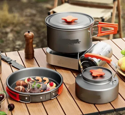 Camping utensilios de cocina olla exterior pava Sartén Gear Portable travesía Camping juegos de cubiertos.