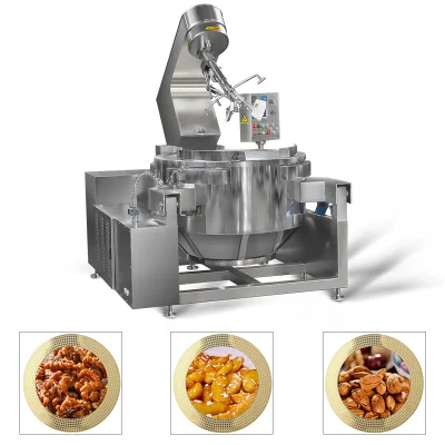 100L Industrial 200L planetario automático de la nuez de anacardo las tuercas de almendra tostada de maní tostado de procesamiento de fritura de avellana hacer cocina wok Pot con mesa de mezclas