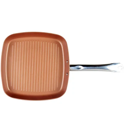 28cm /11inch recipiente de cobre antiadherente de la sartén de mango largo sartén Latas de fritura de aluminio cuadradas con revestimiento cerámico