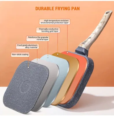 3 Sección dividida Skillet Grill Square Omelet Nonstick fritura de huevo Pan