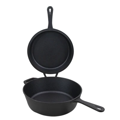 Cookwin 26,5cm de diámetro 2 Pack 10&quot; sartén Horno holandés de hierro fundido, de 10 pulgadas a 2 en1 Pre-Seasoned Sartén olla con tapa para estufa, Gas, el uso de inducción