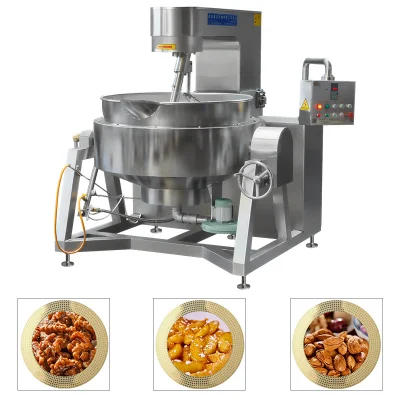 100L Industrial 200L planetario automático de la nuez de anacardo las tuercas de almendra tostada de maní tostado de procesamiento de fritura de avellana hacer cocina wok Pot con mesa de mezclas