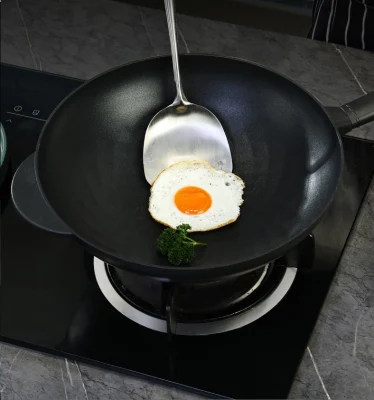 Sartén antiadherente de estilo chino con tapa de cristal y baquelita Mango