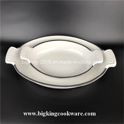 Plato de hierro fundido esmaltado de pan tostado con forma de bandeja de hornear pescado