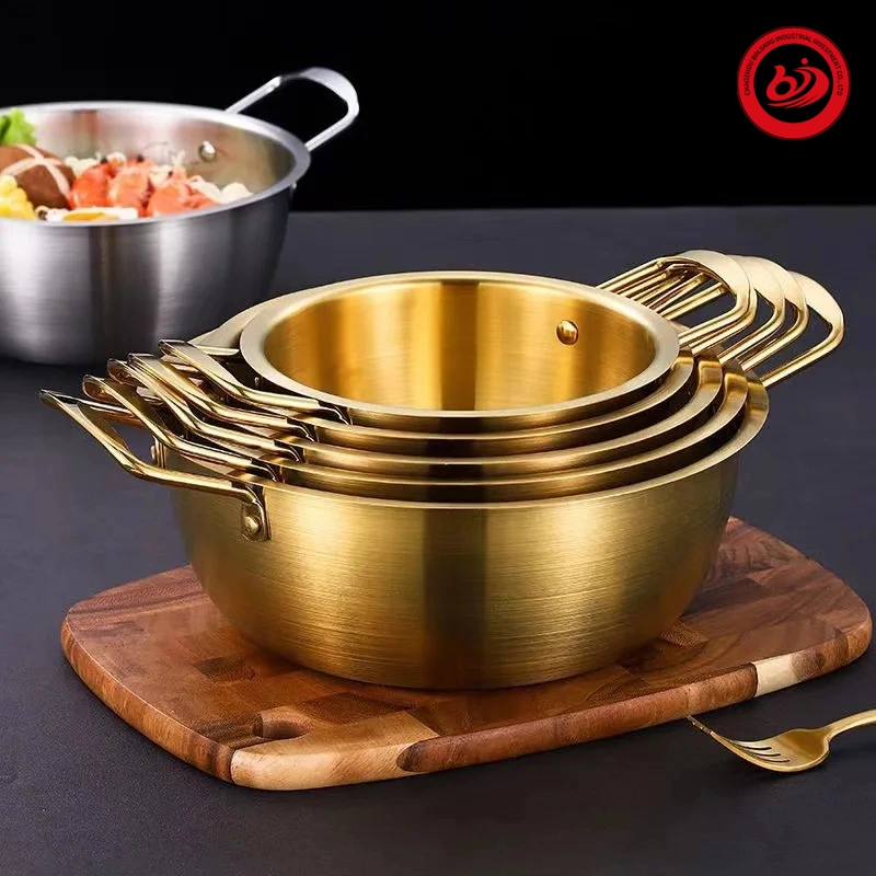 Korean Style Stainless Steel Cookware Set Instant Noodle Pot Seafood Soup Pot Golden Frying Pan for Kitchen Restaurant Hotel