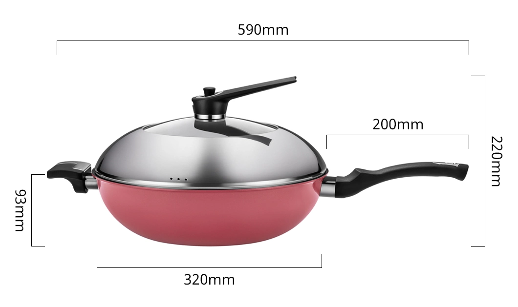Best Seller Cookware Stainless Steel Non-Stick Eterna Coating Ceramic Outer Layer 32cm Wok