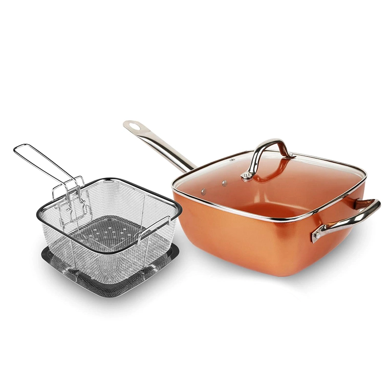 Copper Nonstick Ceramic Multi Deep Square Fry Pan (4PCS set)