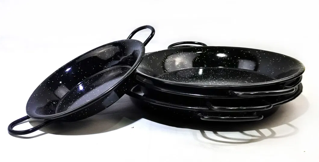 High Quality Factory Price Enamel Steel Cooking Pot Seafood Paella Pan with Two Handles