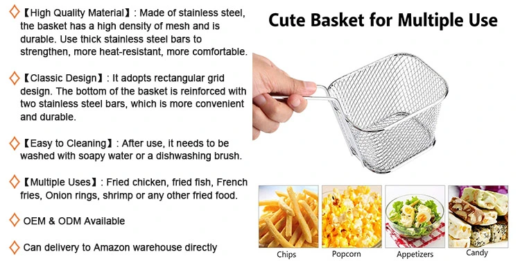 High Quality 304 Stainless Steel Wire Mesh French Frying Basket for Kitchen