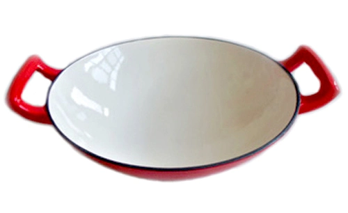 Enamel Cast Iron Wok with Stainless Steel Cover Dia 36cm 31cm