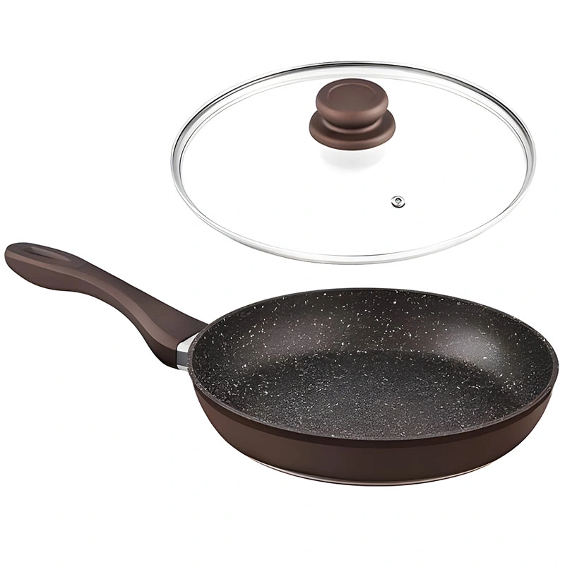 Granite Non Stick Frypan Aluminum Induction Non-Stick Grill Kitchen Handle Nonstick Frying Pan with Glass Lid