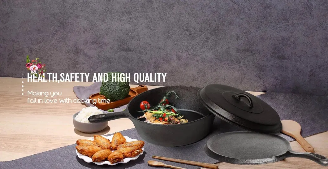 2024 Outdoor Backyard Garden BBQ Cooking Cast Iron Cookware Set Griddle Pan Frying Pan Dutch Oven Set