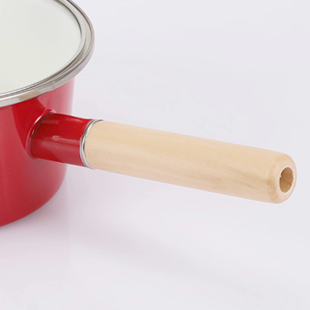 16 Cm Enamel Cooking Pot Cookware Set Pot a Sauce The Milk Pot Saucepan with Wood Handle Glass Lid