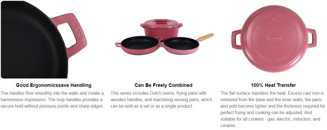 Magenta Enameled Durable Pan Cast Iron Deep Fry Pan