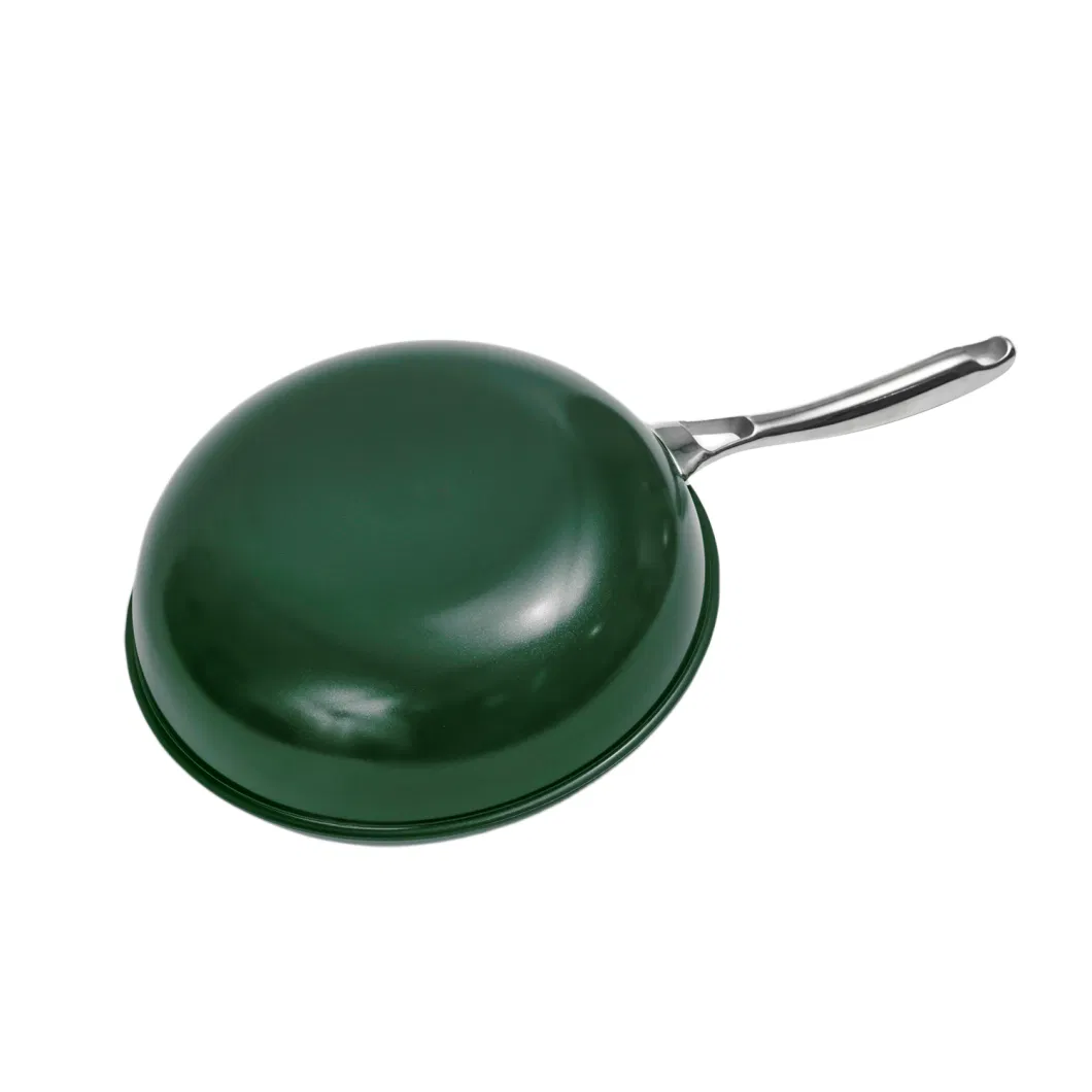 Non-Stick Honey Comb Coating Stainless Steel Blackish Green Ceramic Outer Layer Wok