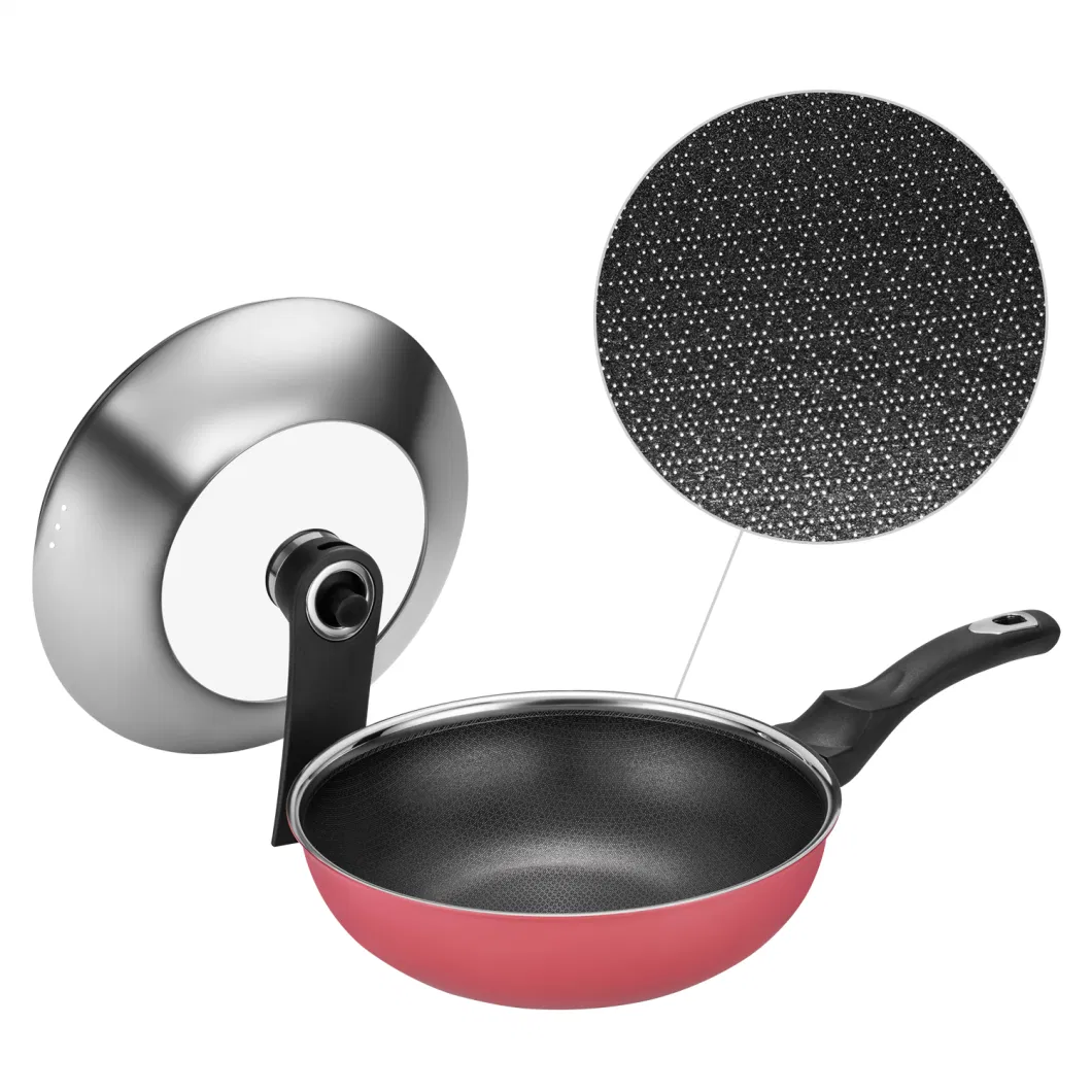 Hot Sales Cookware Stainless Steel Nonstick Coating Ceramic Outer Layer 24cm Wok