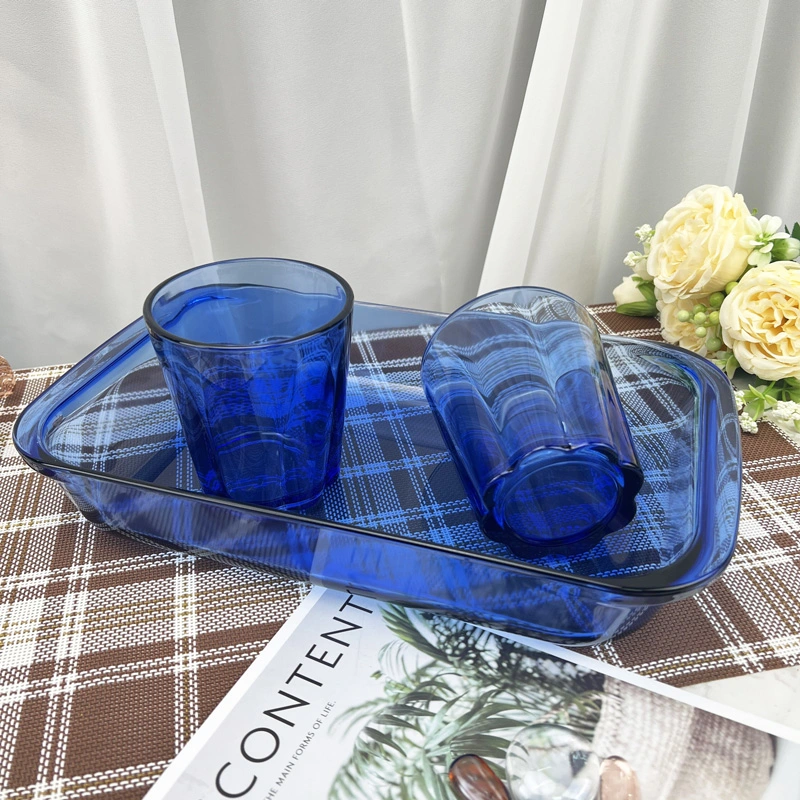 Cobalt Blue High Borosilicate Glass Bakeware, Heat Resistant Baking Tray, Glass Plates, Glass Pans