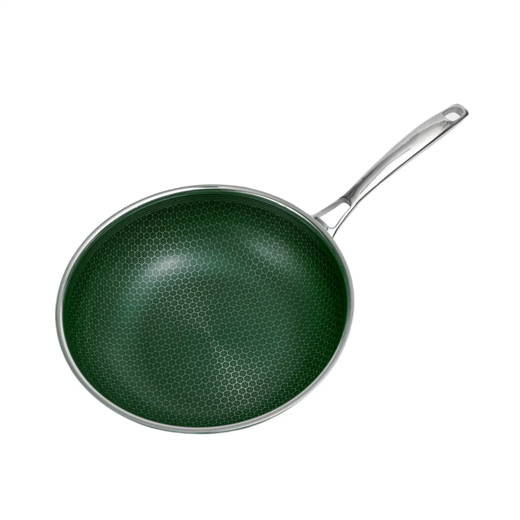 Non-Stick Honey Comb Coating Stainless Steel Blackish Green Ceramic Outer Layer Wok