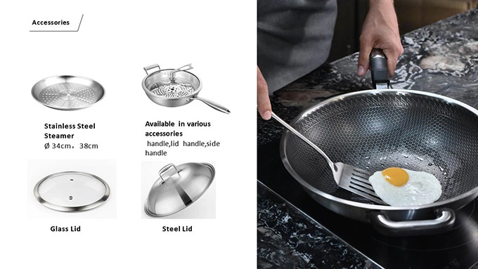 Cookware Honeycomb Non-Stick Stainless Steel Kitchenware Wok Pan Metal Utensil Safe Scratch Resistant