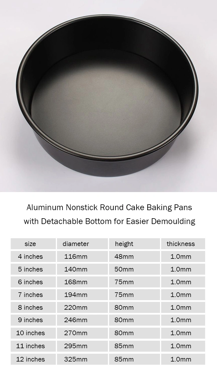 Nonstick Coated 4/5/6/7/8/9/10/11/12 Inches Round Aluminum Cake Baking Pans for Chiffon Sponge Pound Cake