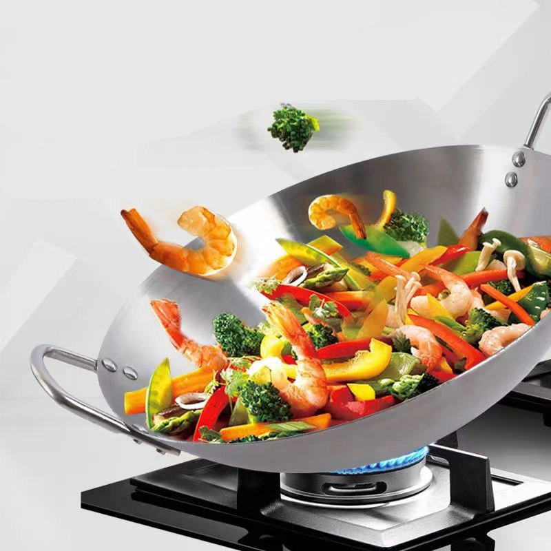 Multi Sizes Chinese Restuarant Stainless Steel Cooking Woks with Double Handle