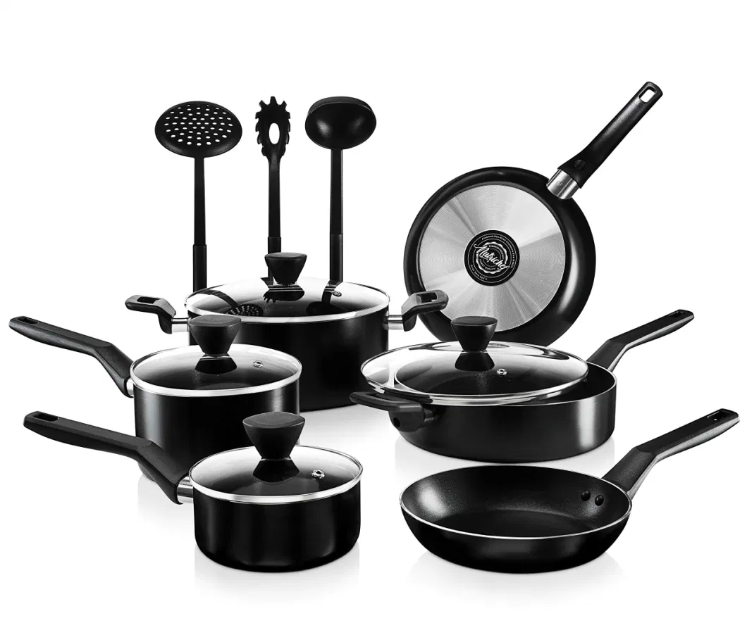 13-Piece Nonstick-Cookware Free Heat Resistant Kitchen-Ware Set Saucepan Cooking-Pots Casserole-Lids Ladle Frying-Pans