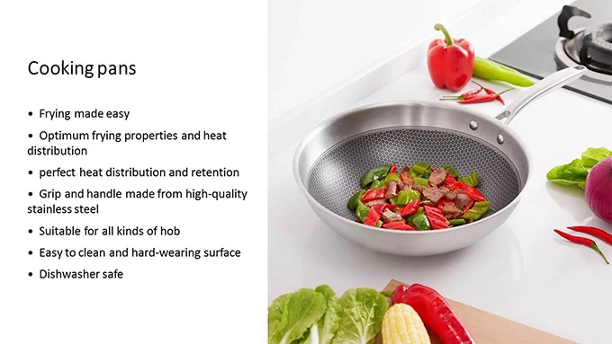 Honeycomb Non-Stick Stainless Steel Wok Metal Utensil Safe Scratch Pan China Kitchenware