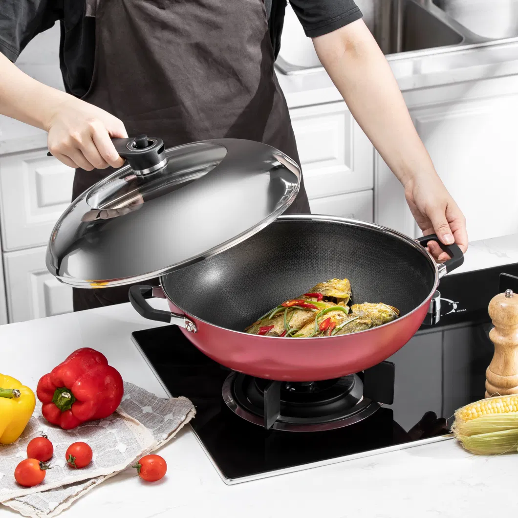 Hot Sales Cookware Stainless Steel Nonstick Eterna Coating Ceramic Outer Layer 34cm Wok