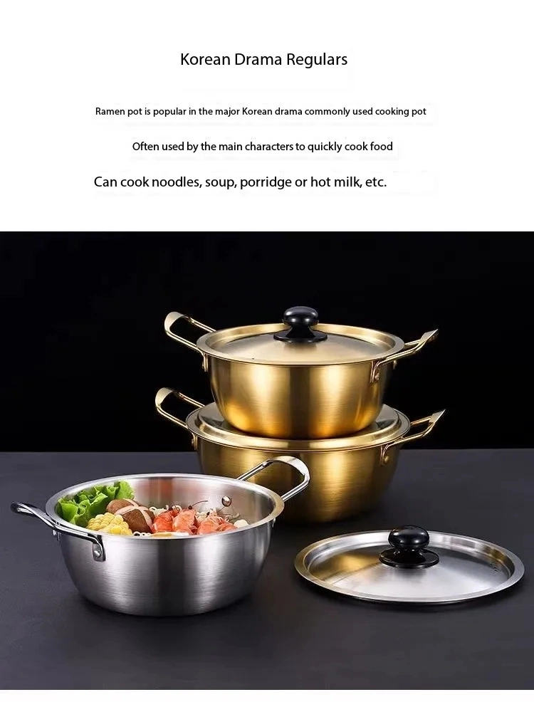 Korean Style Stainless Steel Cookware Set Instant Noodle Pot Seafood Soup Pot Golden Frying Pan for Kitchen Restaurant Hotel