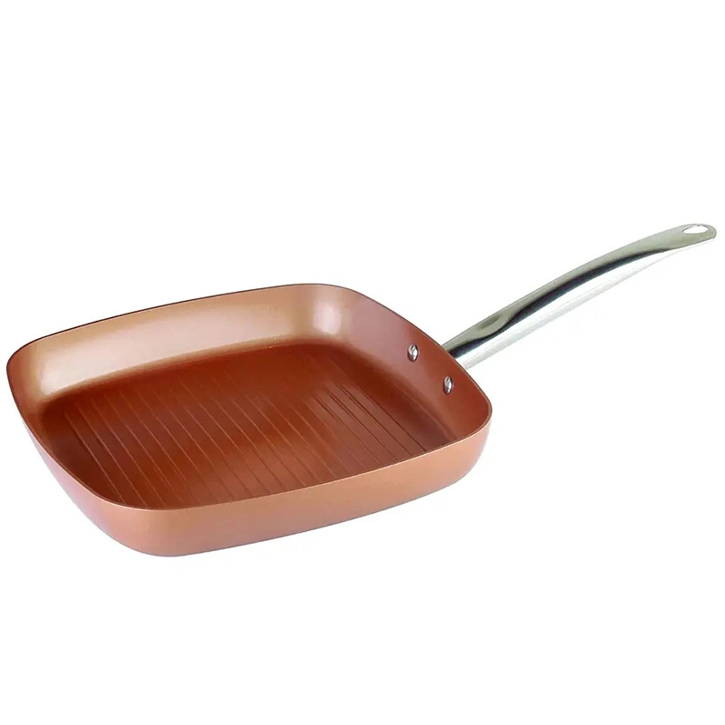 28cm /11inch Copper Non Stick Fry Pan Long Handle Skillet Ceramic Coating Square Aluminium Frying Pans