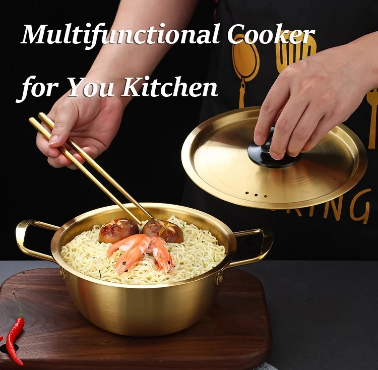 Korean Style Stainless Steel Cookware Set Instant Noodle Pot Seafood Soup Pot Golden Frying Pan for Kitchen Restaurant Hotel