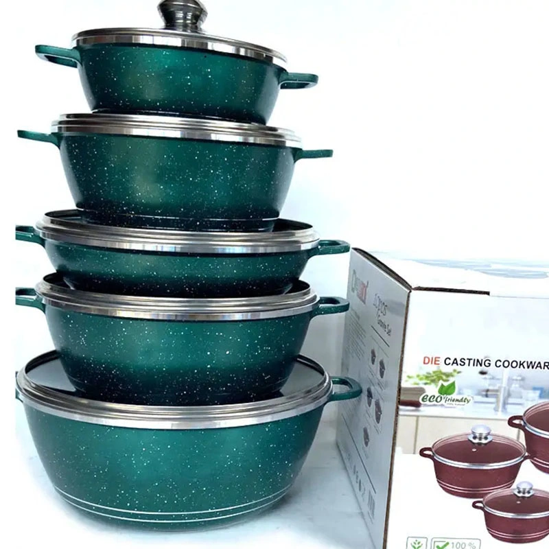 10 Piece Die-Cast Aluminum Nonstick Cookware Set Africa Classic Granite Pot and Pans Set Include Sauce Pan Casserole Frying Pan