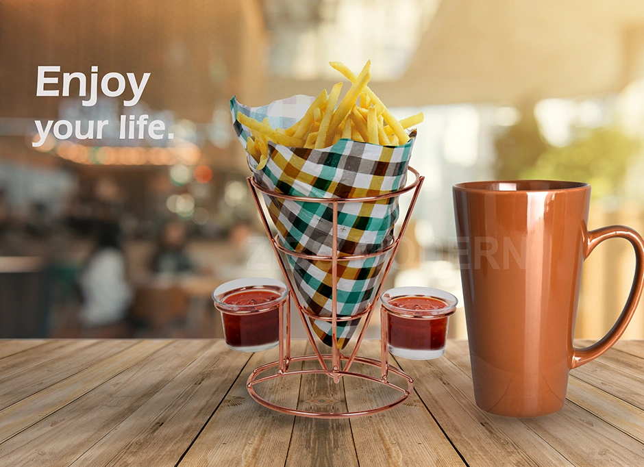 Wholesale Novelty Cone Color Paint Metal Basket Stand French Fries Basket