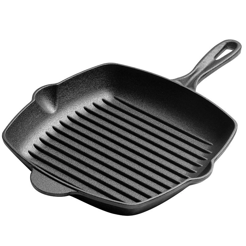 Square Non Stick Skillet, Cast Iron Steak Grill Cooking Frying Pan with Handle