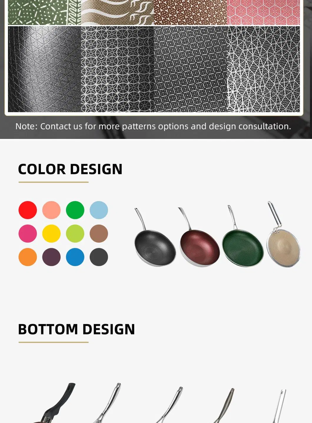 New Design 26cm Tri-Ply Stainless Steel Ceramic Coating Honey Comb Non-Stick Wok